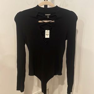 Black mock neck lace up bodysuit